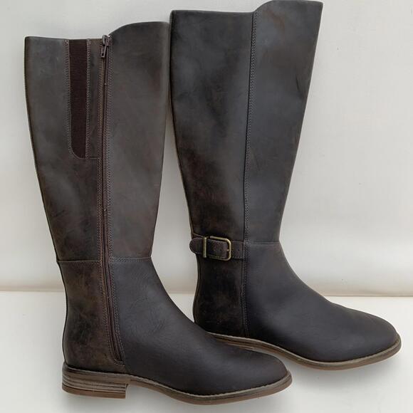 New Clarks Camzin Tall Riding Boots Womens Sz 7 Brown Leather Knee-High - Picture 1 of 15